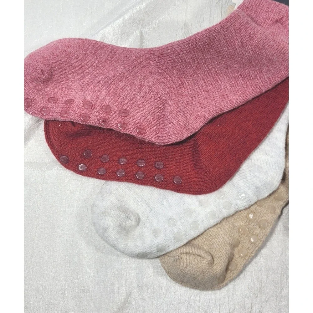 GAP 4 Pairs CashSoft Toddler Grippy Crew Socks - Red, Pink, White, Tan - 4/5Y